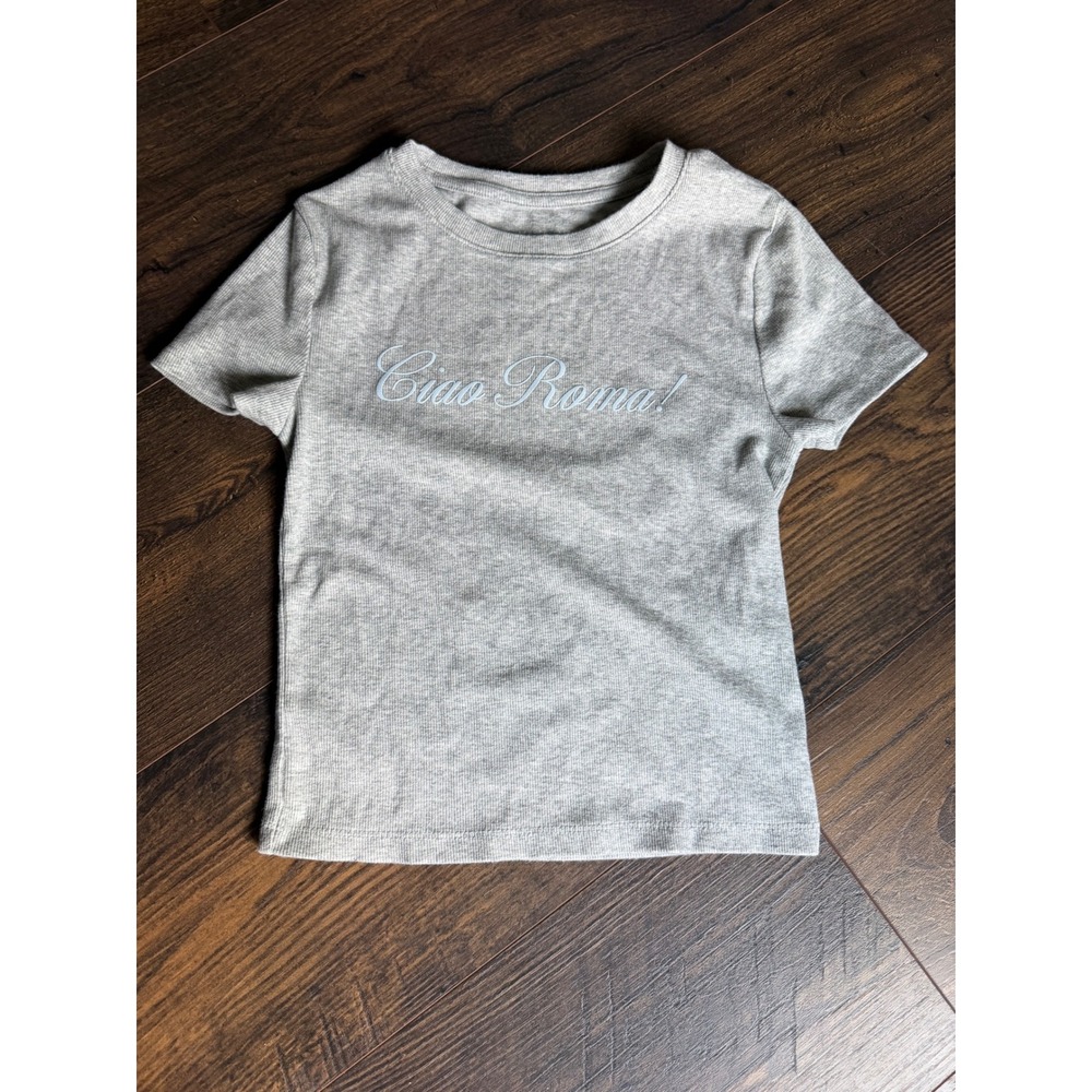 Aeropostale Seriously Soft Ciao Roma Baby Tee Gray Ribbed Tee S 0103